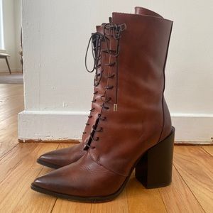 Capezzani brown Italian Leather chunky heeled boot